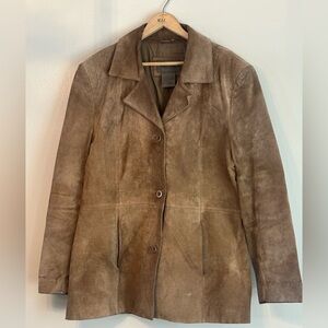 Brandon Thomas Brown Suede Leather Jacket Women’s Large Distressed Blazer
